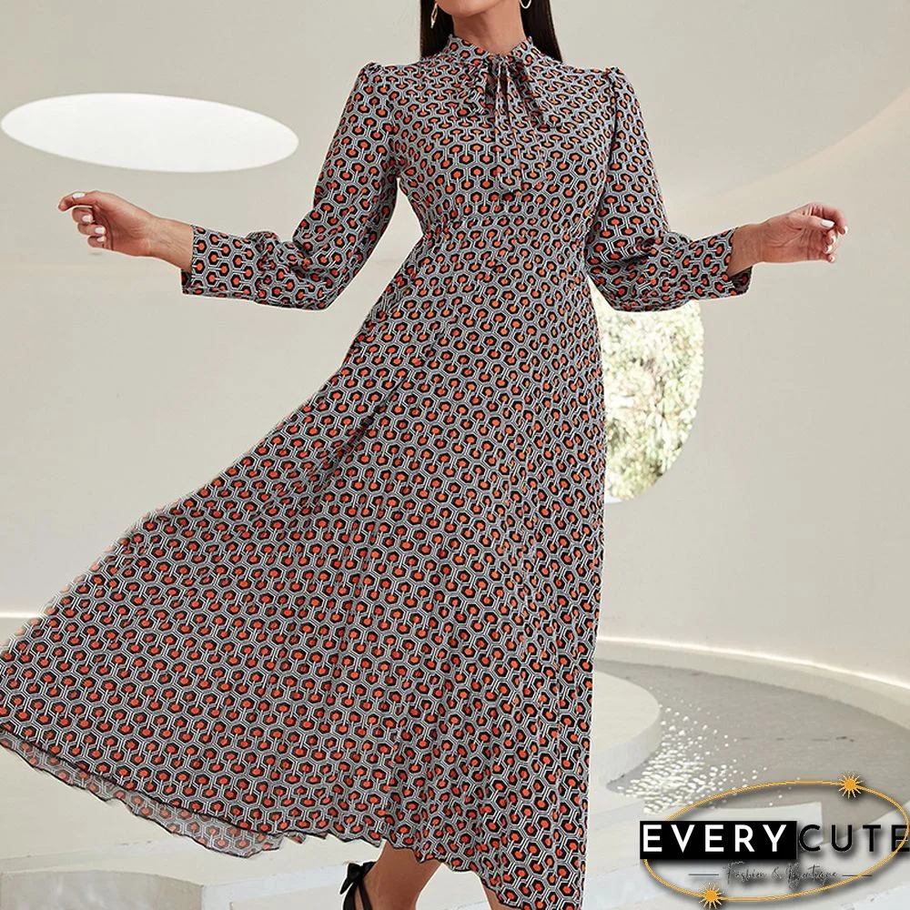 Vintage Bowknot Printed Chiffon Dress