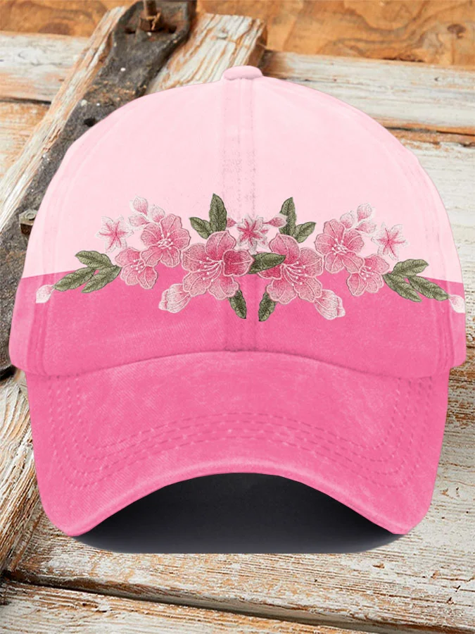 Women's Pink Flowers Embroidery Pattern Hat