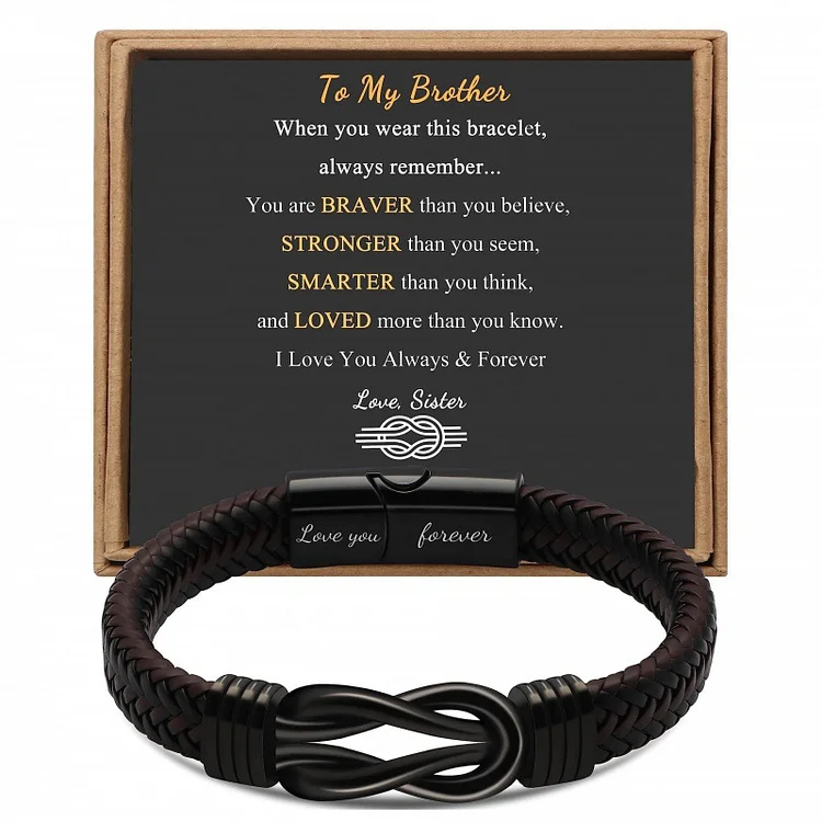 To My Brother Love You Forever Stainless Steel Magnetic Buckle Engraved Woven Leather Bracelet