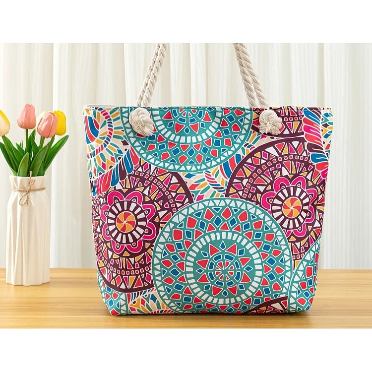 Stylish Beach Bag  - Sandproof, Waterproof & Pocket Zipper Tote