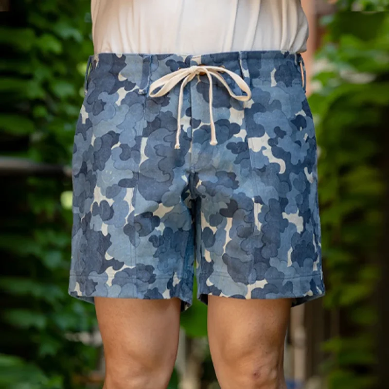 Casual Vacation Blue Printed Cotton And Linen Shorts