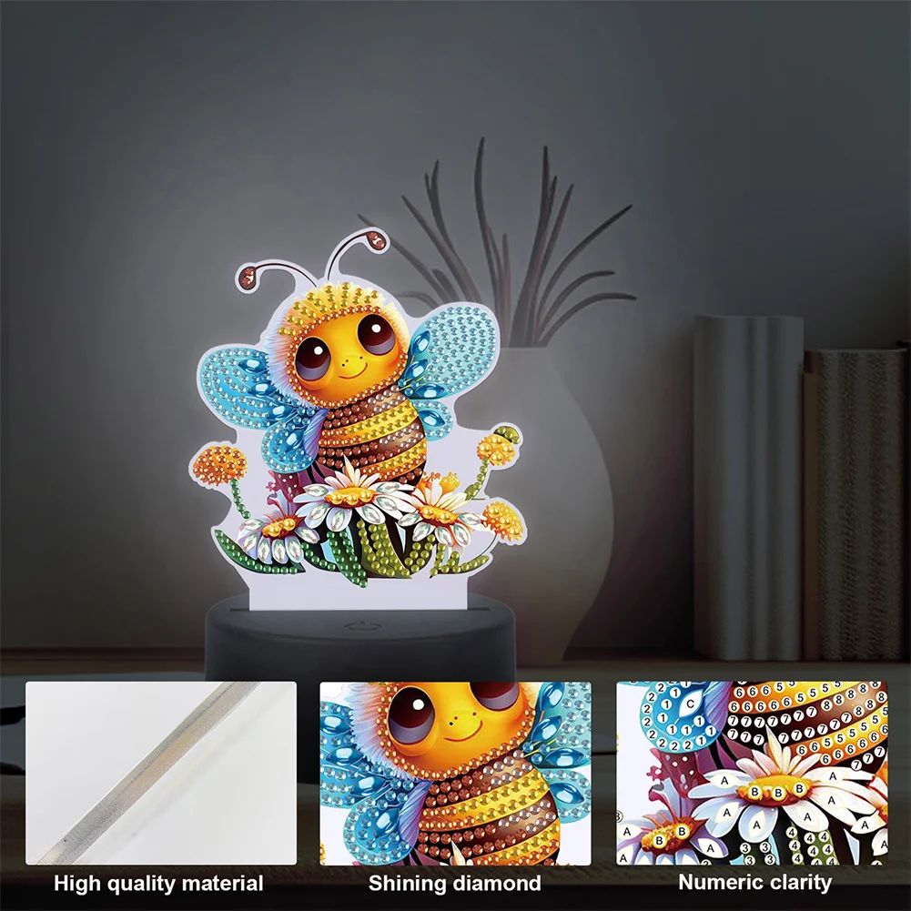 5D DIY Acrylic Bee Double Sided Diamond Painting LED Night Light for Adults