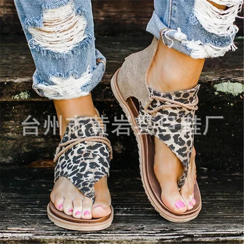 2020 Women Sandals Leopard Print Summer Shoes Women Large Size Andals Flat Women Sandals Womens Summer Shoes Sandals