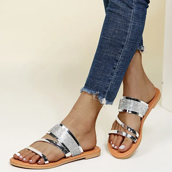 Summer Women's Fashion Flat Sandals Bright Casual Beach Slippers Plus Size 35-43