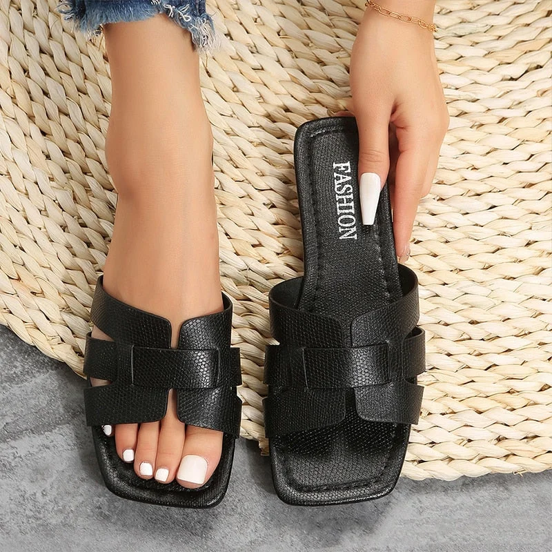 Snakeskin Embossed Slide Sandals 2023 Summer New Women Slippers Flat Bottom Non-slip Outdoor Beach Female Sandals Slides