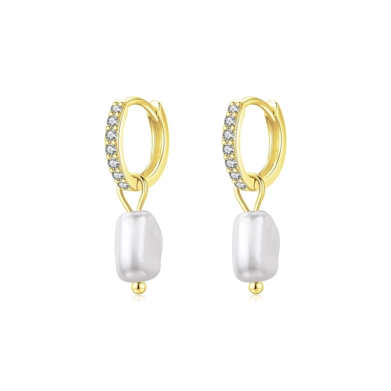 1 Pair 925 Sterling Silver Pearl Irregular Hoop Earrings