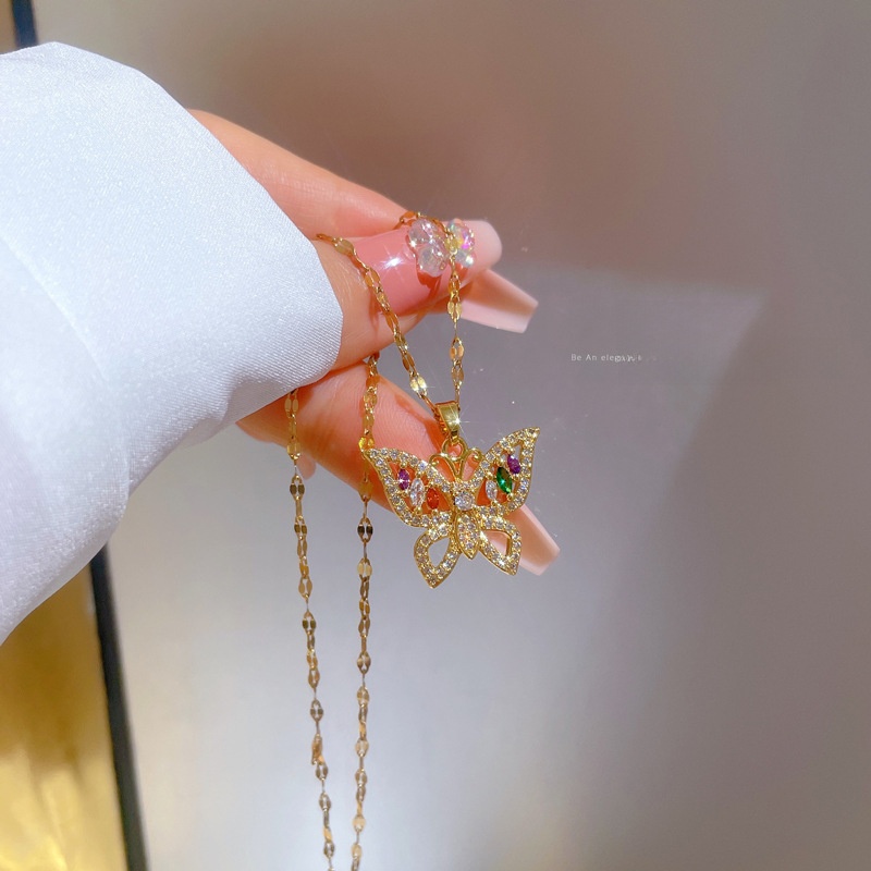 Cartoon Geometric Titanium Steel Diamond Inlay Necklaces