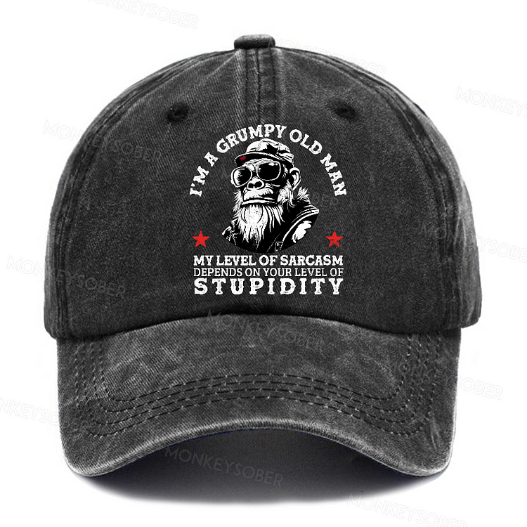 I'm A Grumpy Old Man My Level Of Sarcasm Depends On Your Level Of Stupidity  Washed Baseball Caps