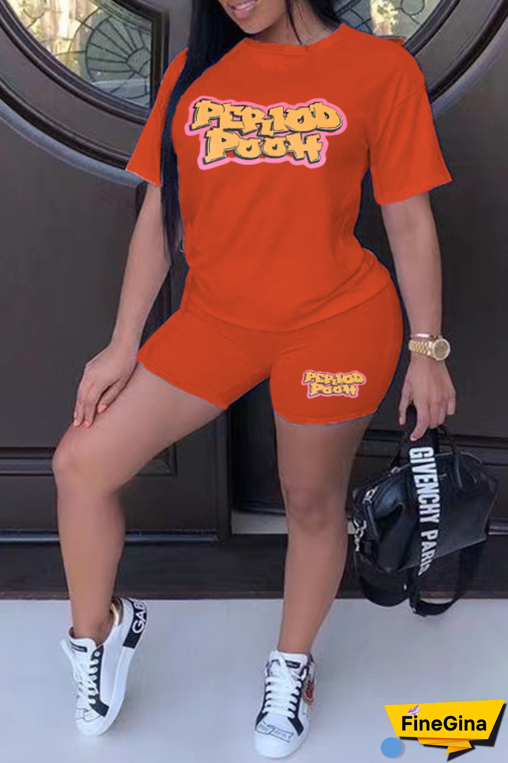 Purple Casual Street Print Patchwork Letter O Neck Plus Size Two Pieces