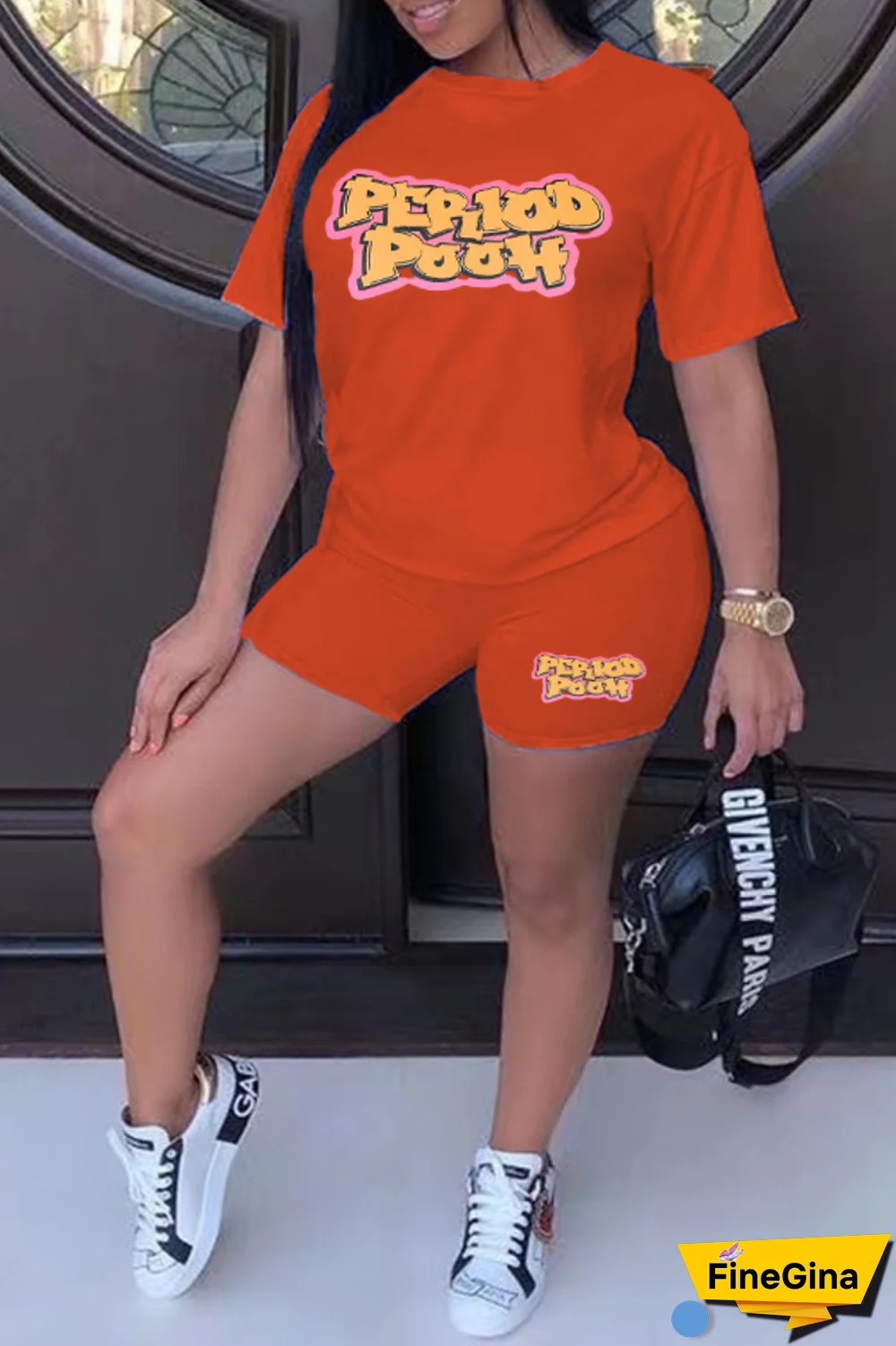 Purple Casual Street Print Patchwork Letter O Neck Plus Size Two Pieces