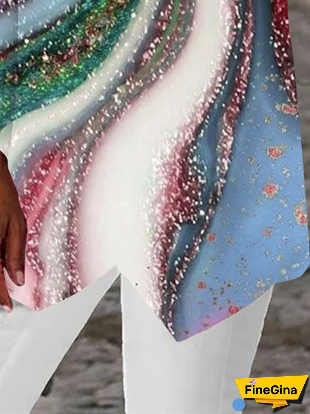 Women Asymmetrical 3/4 Sleeve Scoop Neck Colorblock Tops