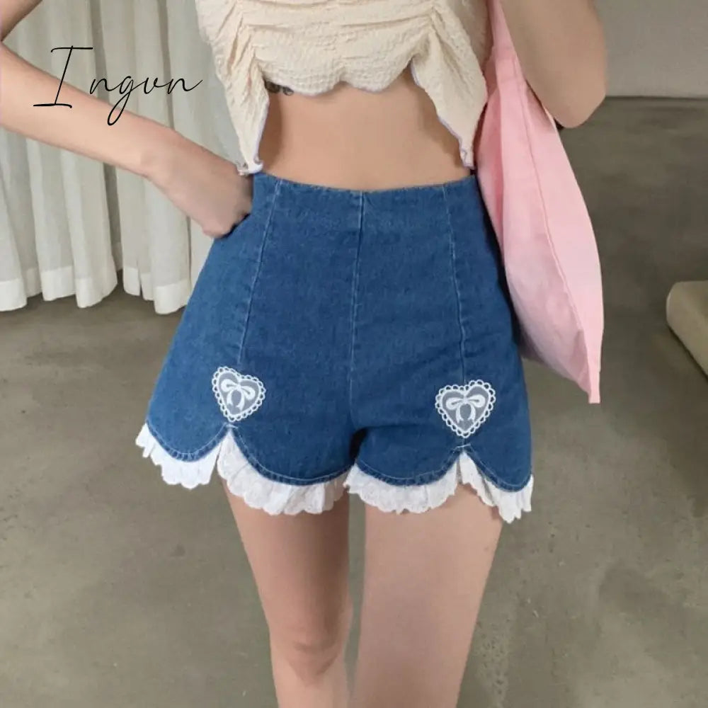 Ingvn - Summer Outfits Trends Cute Lolita Girls Denim Shorts Japanese Sweet High Waist Lace