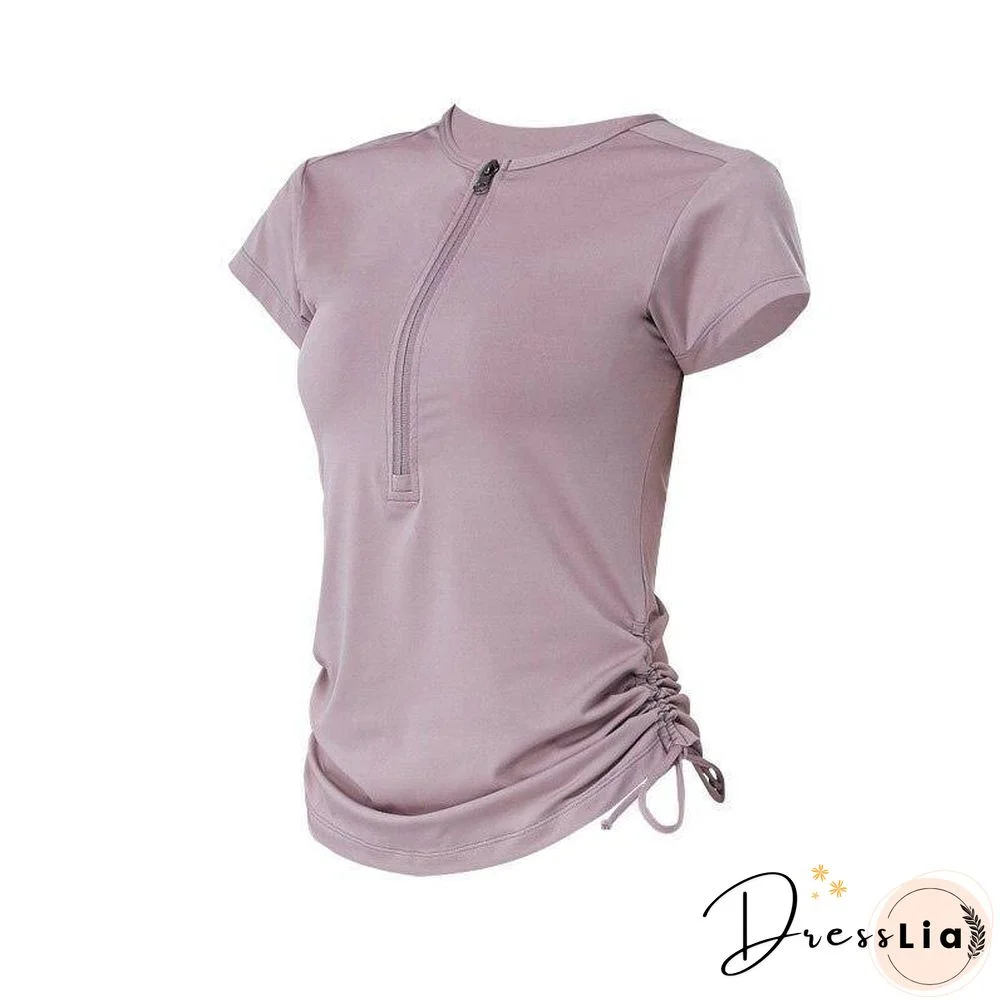 Zipper Gym Clothing Yoga Crop Top Sport T Shirt Sports Running Tshirt Workout Tank Seamless Fitness Tops Drawstring Women Shirts