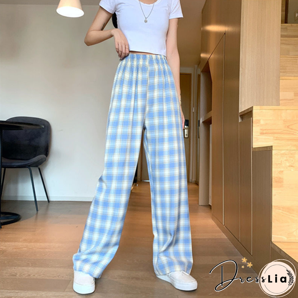 Fashion Spring Winter Warm Plush Plaid Pants Women Casual Loose Wide Leg Trousers Korean Streetwear Straight Student Pants New