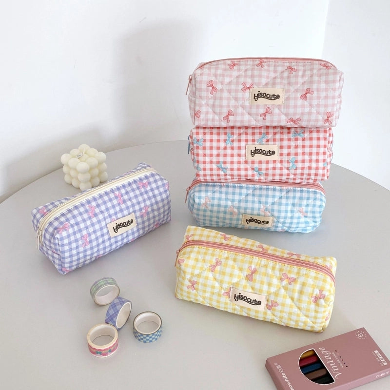 Lattice Bow Knot Cotton Learning Cute Pencil Case