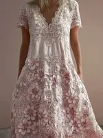 Vintage Floral Lace Embroidered V Neck Linen Maxi Dress