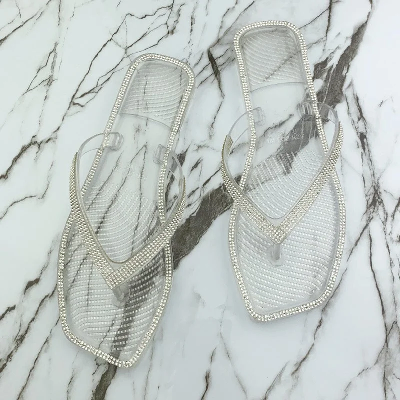 Women's Summer Slippers Rhinestone Shiny Flat Slippers