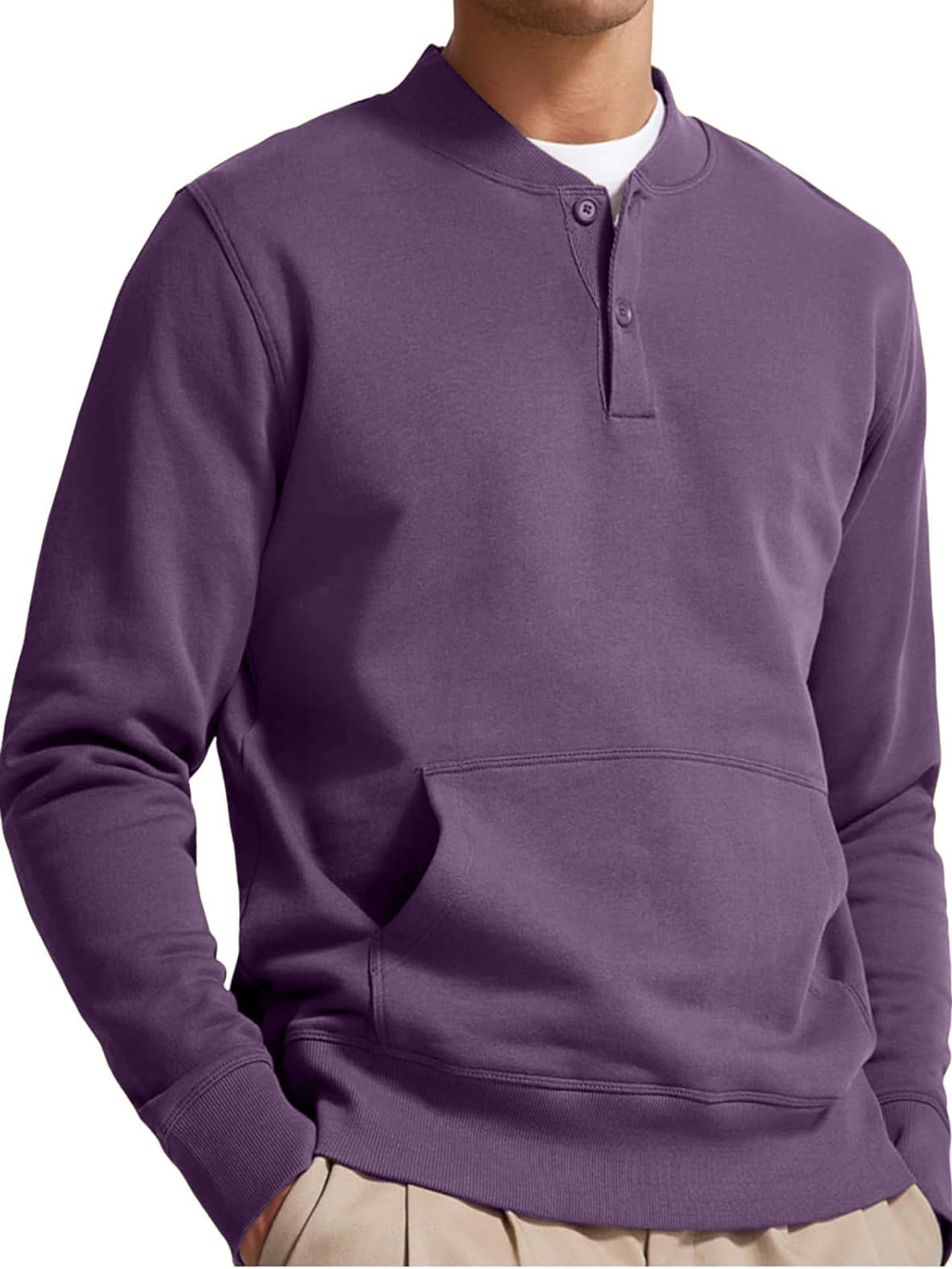 Men's Henley Casual Long Sleeve Stylish Button Pocket Pullover Sweatshirt PLUSCLOTHESMAN