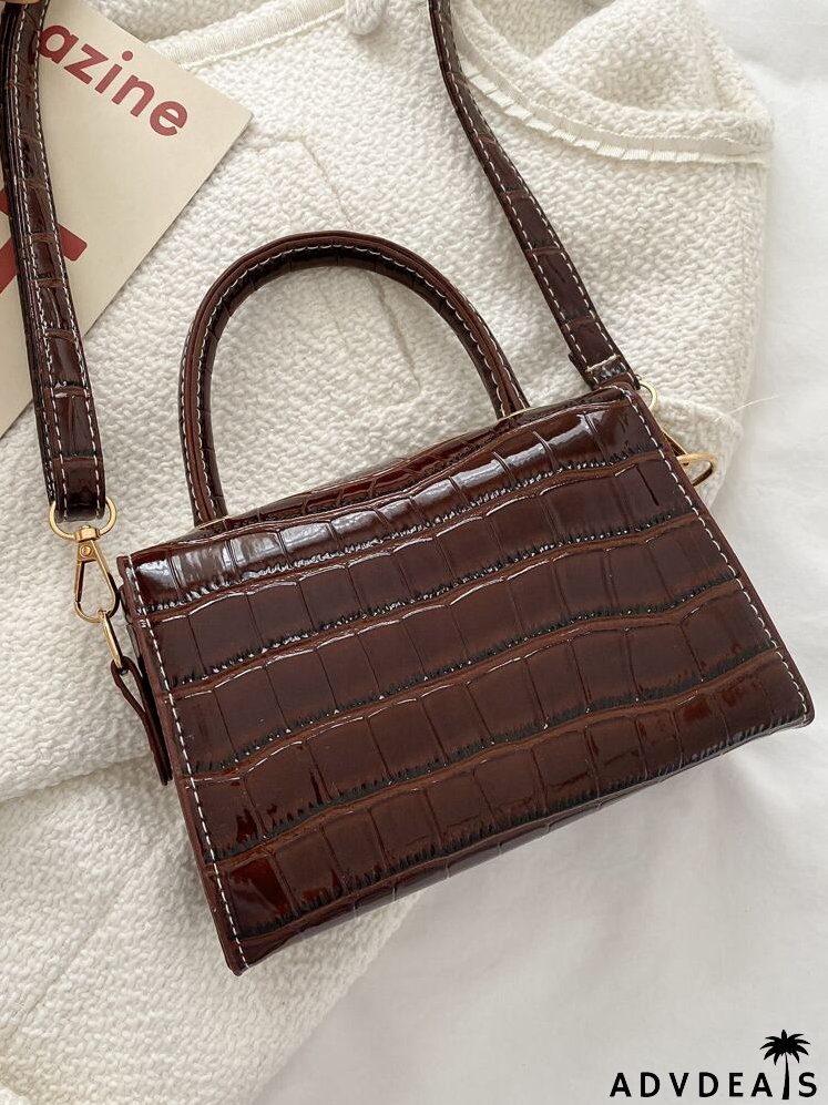 Croc Embossed Top Handle Satchel Bag