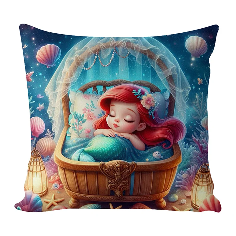 Pillow-Disney-Princess Ariel 11CT Stamped Cross Stitch 45*45CM(17.72*17.72In)