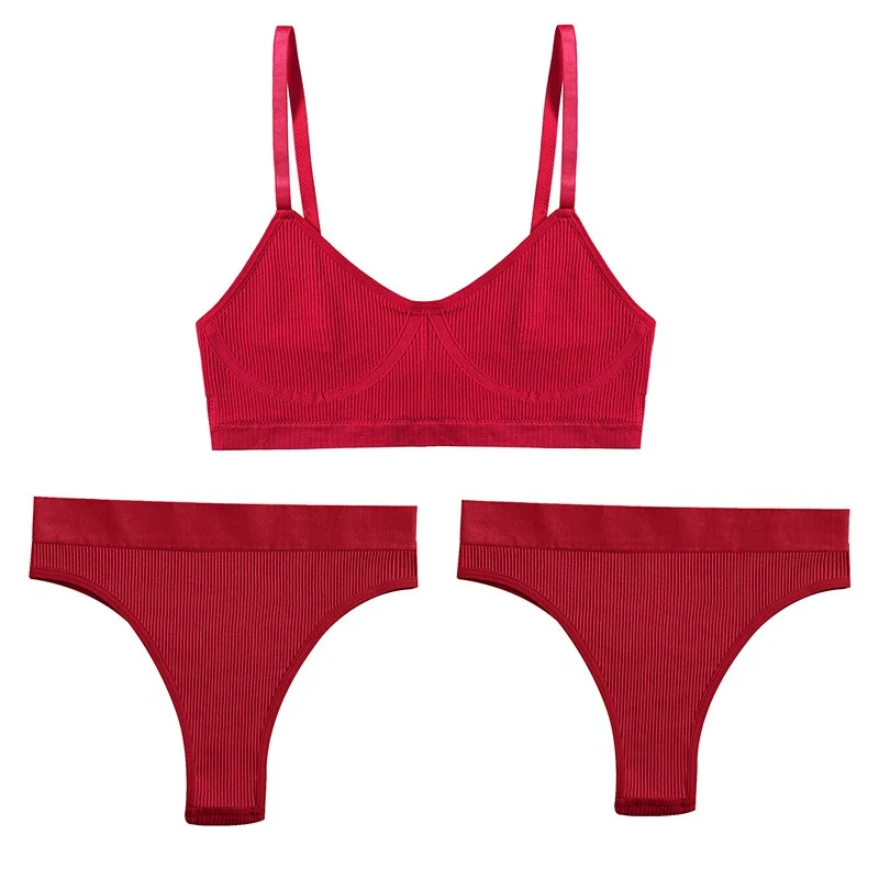 Women Push Up Sports Lingerie Brassiere Set Sexy G-String Seamless Active Bra Panties Set Crop Top High Waist Thong Underwear