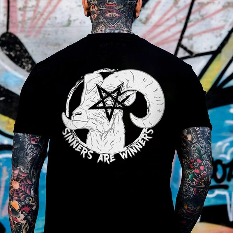 SINNERS ARE WINNERS Demon Goat Black Print T-Shirt