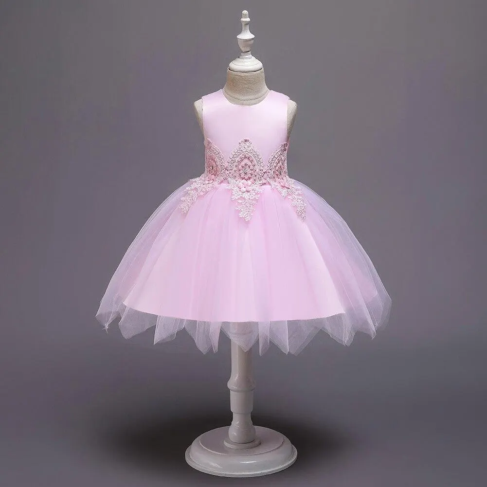 Korean Style Fluffy Princess For Girl Flower Clothes White Kids Bridesmaid Dress Party Layered Ball Gown of 0-6 Years Old