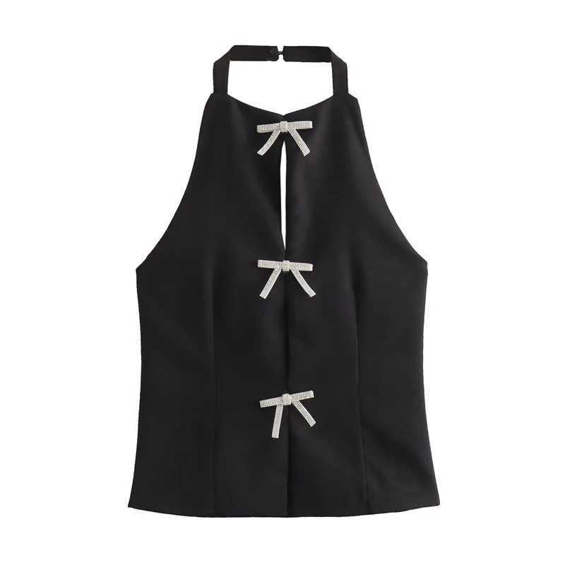 Toloer Toloer 2024 New Women's Fashion Casual Versatile Jeans Hanging Collar Top 0541060-Outfit Ideas