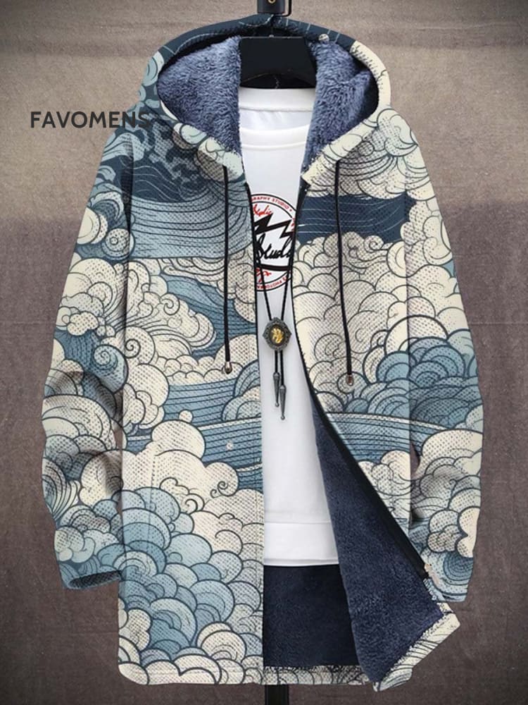 Unisex Plush Thickened Long Sleeve Retro Japanese Style Cloud Gathering Sweater Cardigan Jacket