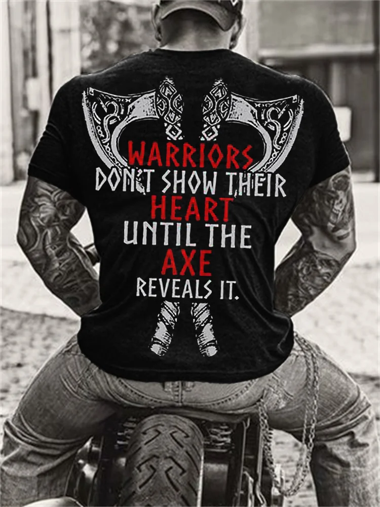 BrosWear Men's Warriors Don't Show Their Heart Until the Axe Reveals It T Shirt