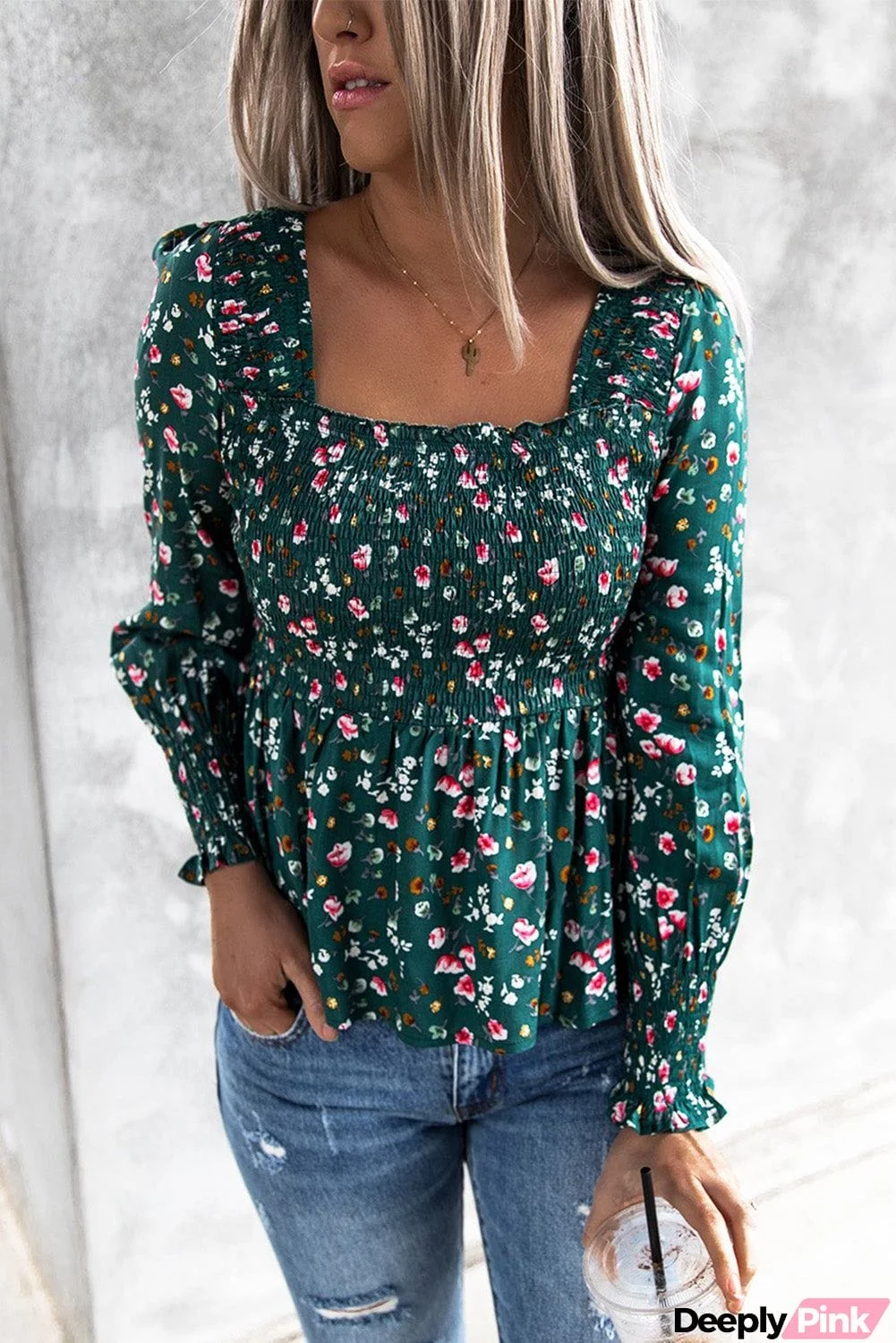 Floral Smocked Long Sleeve Top