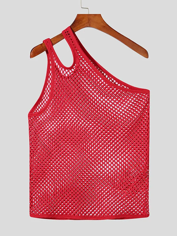 Aonga - Mens Fishnet Oblique Shoulder See Through TankI