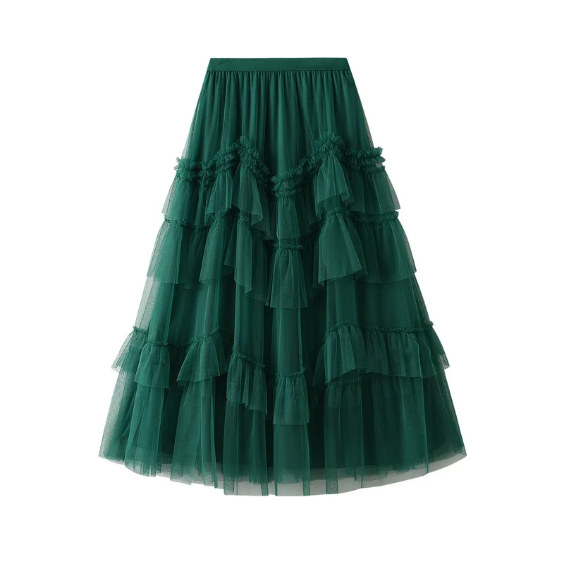 Nigikala Nigikala Skirt 2025 Spring New Mesh Dress Design Half-Dress Net Yarn Splicing Ponpong Skirt D1865