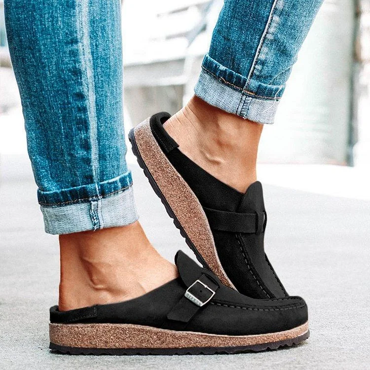 Women Casual Comfy Leather Slip On Sandals