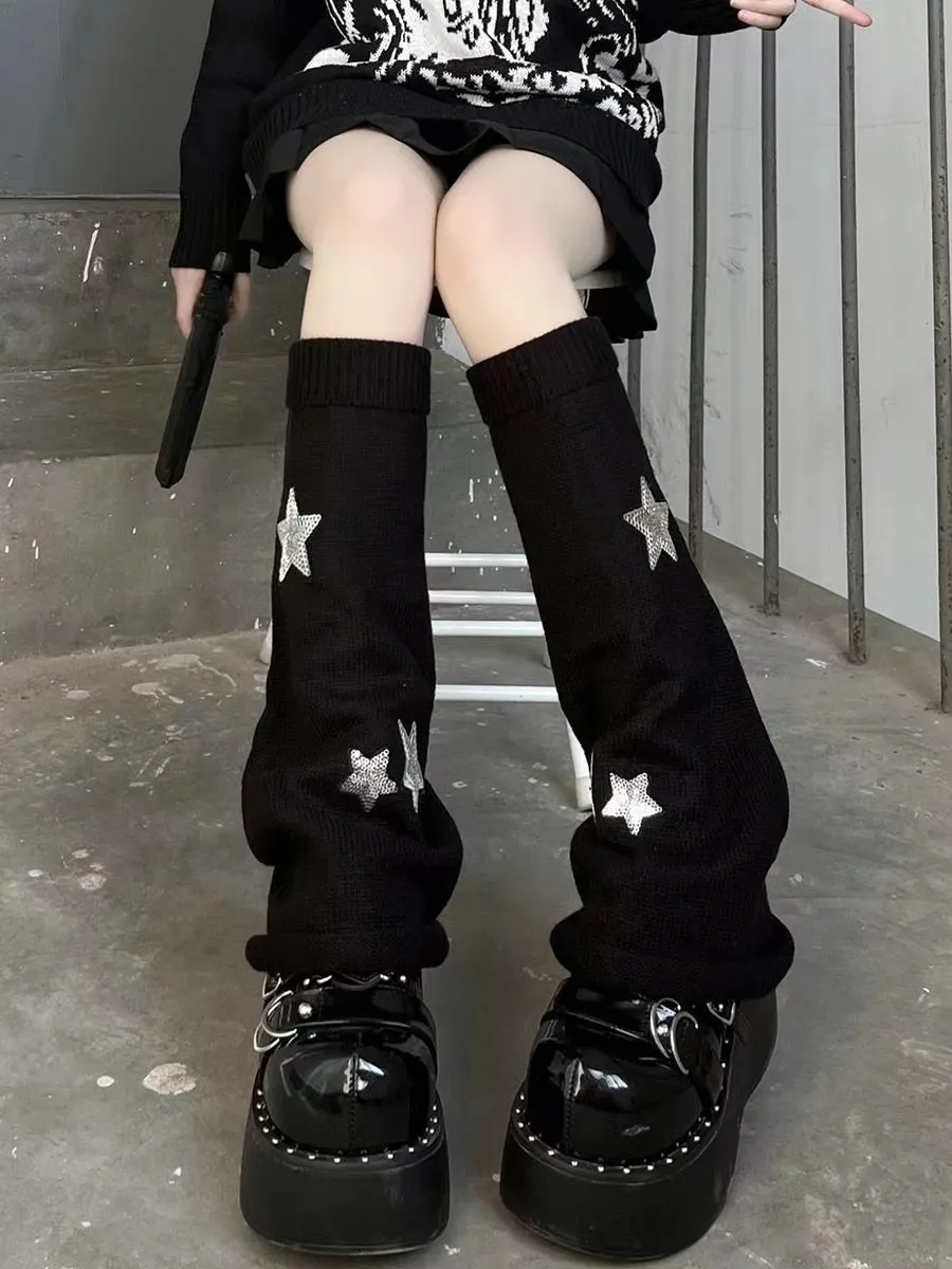 Churchf Churchf Y2k Subculture Jk Socks Female Black Long Leg Socks Knit Socks Set Star Leg Set Hot Girl Heap Pile Tide