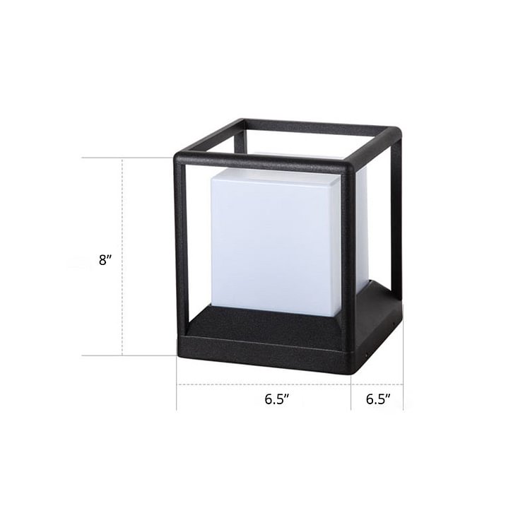 Cubic Plastic Post Light Modern 1-Light Black and White Gate Lamp with Metal Frame