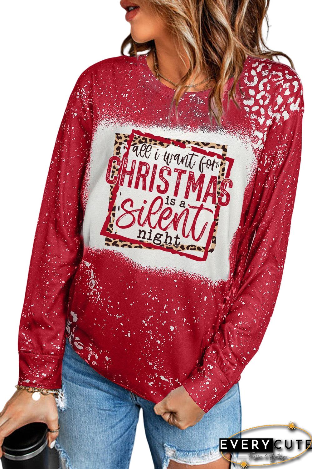 Red Bleached All I Want for Christmas Is A Silent Night Graphic Top