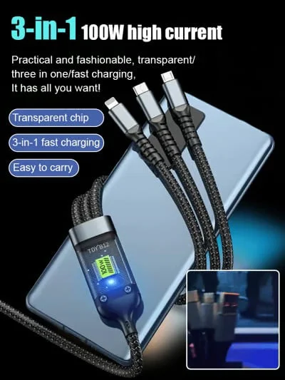 ✨Transparent Luminous Super Fast Charging 3-in-1 Data Cable⏰Promotion 49% OFF Limited Time🛒