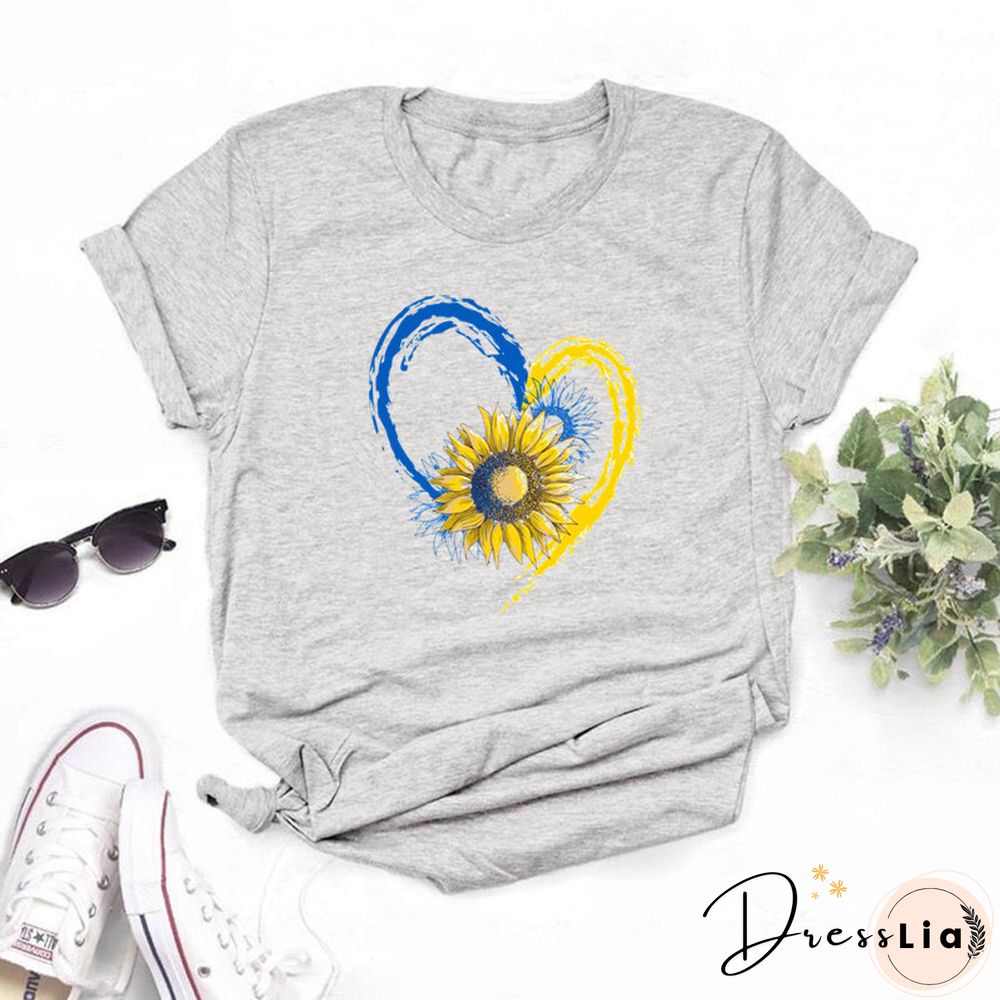 Cool Ukraine Flag Sunflower Vintage Ukrainian Lovers Ukraine Print Women Graphic T-Shirt Summer Y2K Top Casual Oversized T Shirt