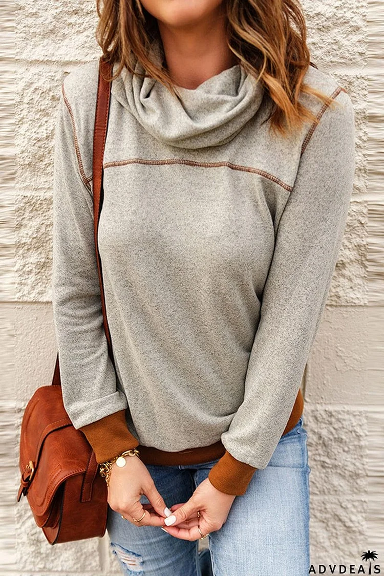 Casual Solid Contrast Asymmetrical Collar Tops