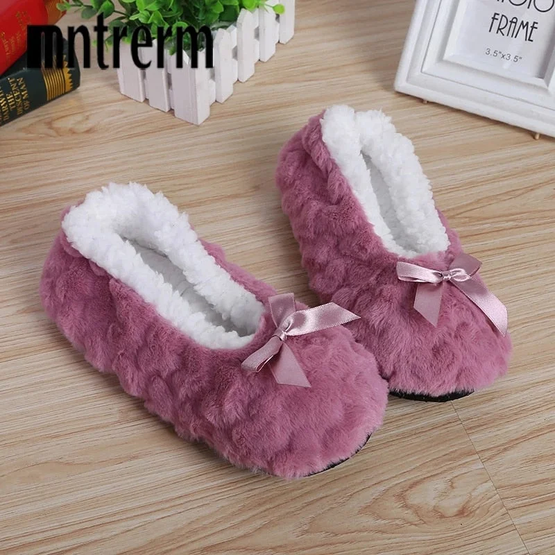 Mntrerm New Cute 2022 Indoor Home Slippers Warm Soft Plush Slippers Non-slip Indoor Fur Slippers Solid Color Cute Women Shoes