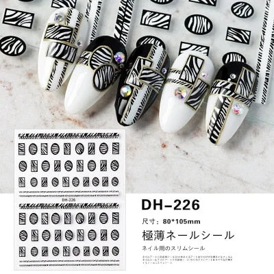 1PC Hollow 3D Nail Stickers Black White Wild Leopard Snake Star Letter Design Adhesive Decals Nail Art Decoration Tip Slider New-Nail Inspo