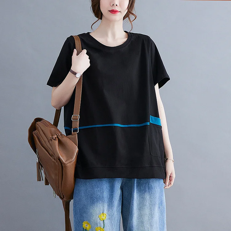 Casual Splicing Round Neck Short Sleeve T-shirt