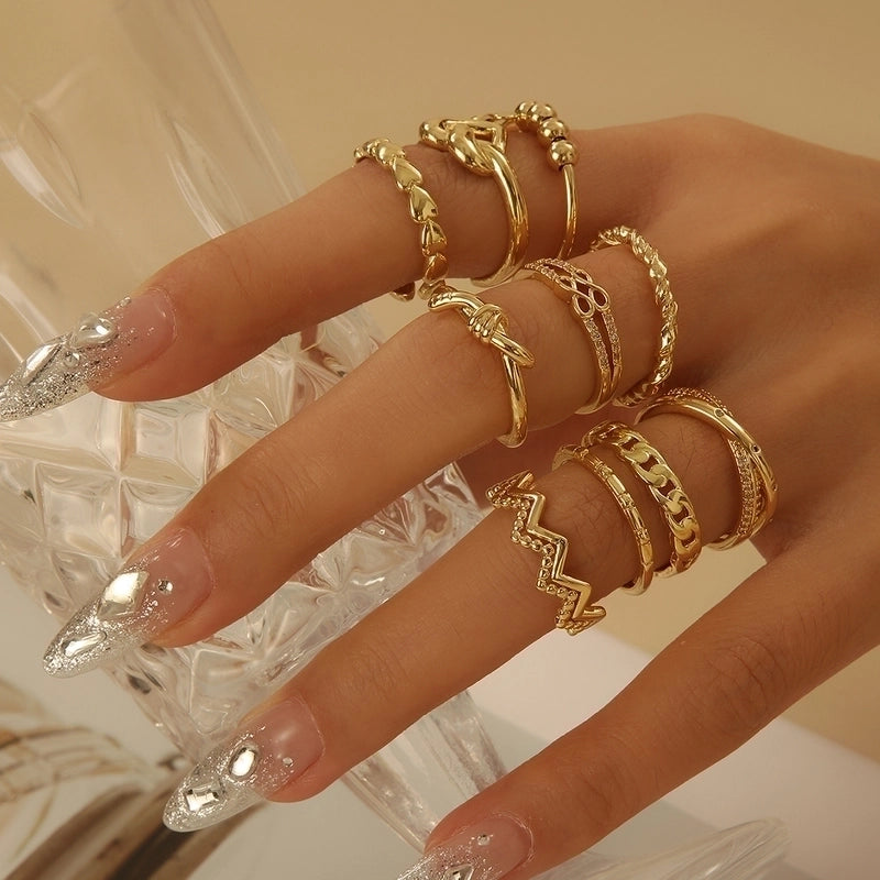 Minimalist Hand Infinity Heart Shape Copper Gold Plated Zircon Rings In Bulk