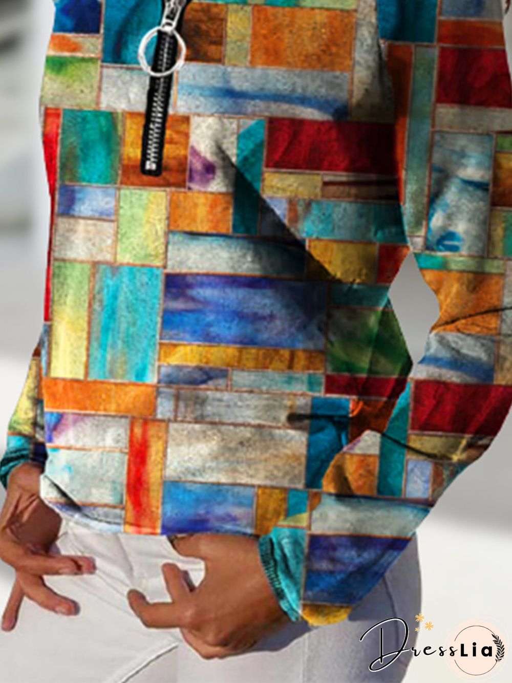 Geometric Long Sleeve Zipper Plus Size Casual Sweatshirts