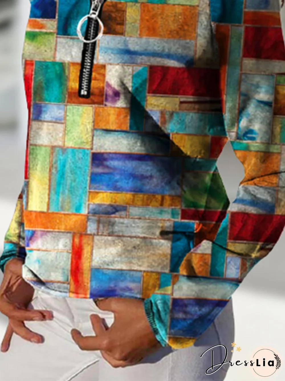 Geometric Long Sleeve Zipper Plus Size Casual Sweatshirts