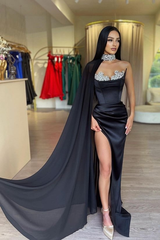Daisda Elegant Strapless Sleeveless Beading Split Prom Dress
