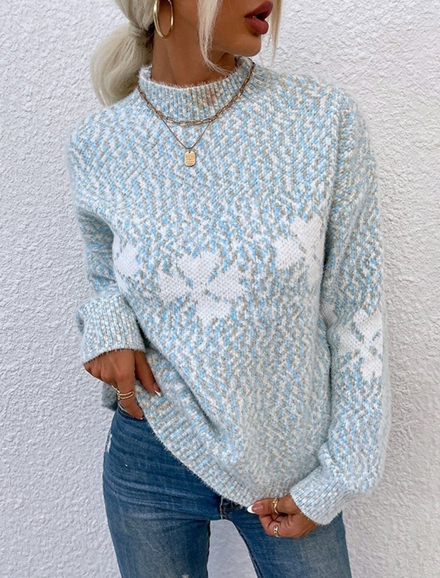 Casual Half Turtleneck Snowflake Pullover | EGEMISS