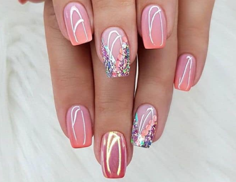 Vertical shot of a beautiful nail design on square nails Stock Photo by  wirestock