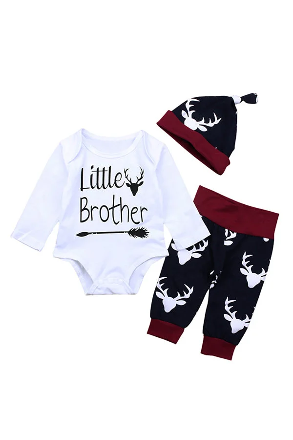 Long Sleeve Infant Boys Christmas Reindeer Print Bodysuit Pajama White-elleschic
